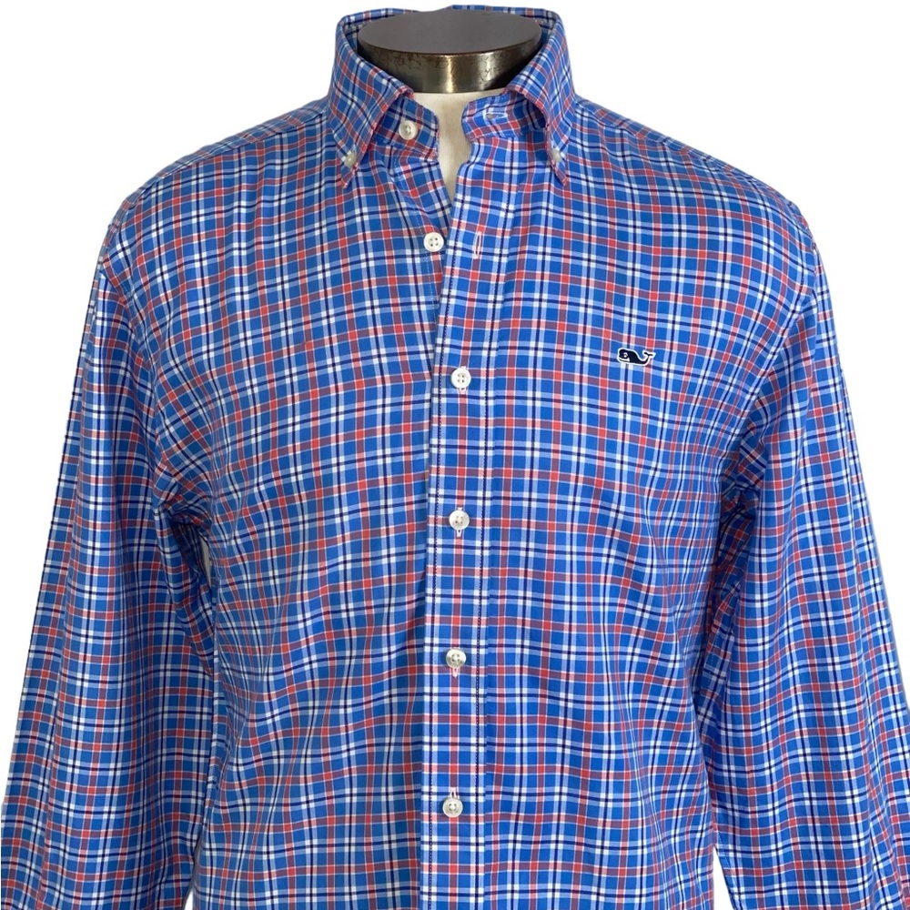 Vineyard Vines Sz S Blue Plaid 100% Cotton Whale Shirt
